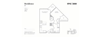 A12 1 Bed 1 Bath Floor Plan at One500, New Jersey, 07666