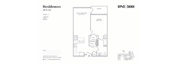 A4 1 Bed 1 Bath Floor Plan at One500, New Jersey