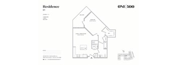 A7 1 Bed 1 Bath Floor Plan at One500, New Jersey, 07666