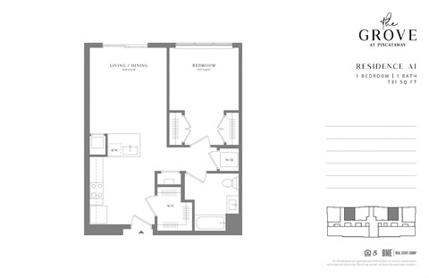 1 Bed 1 Bath Floor Plan at The Grove at Piscataway, Piscataway, NJ, 08854
