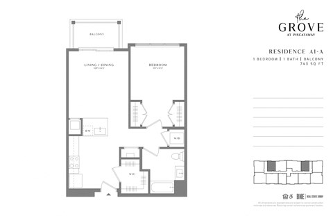 1 Bedroom 1 Bathroom Floor Plan at The Grove at Piscataway, Piscataway, NJ