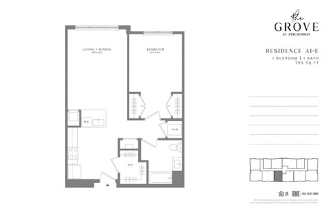 A1E 1 Bed 1 Bath Floor Plan at The Grove at Piscataway, New Jersey