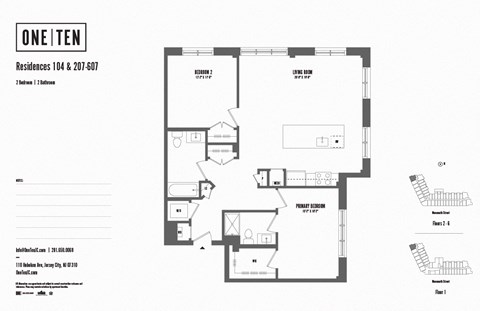 2 bedroom 2 bathroom A at One Ten Apartments, New Jersey