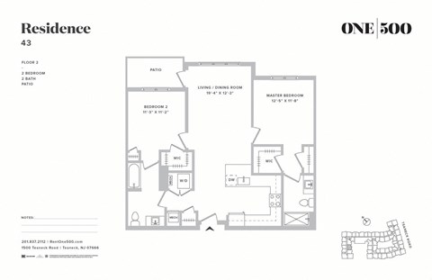 B1-b 2 Bed 2 Bath Floor Plan at One500, New Jersey