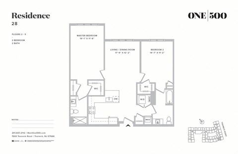 B1-d 2 Bed 2 Bath Floor Plan at One500, Teaneck, NJ, 07666