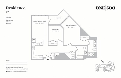 B10 2 Bed 2 Bath Floor Plan at One500, Teaneck, New Jersey