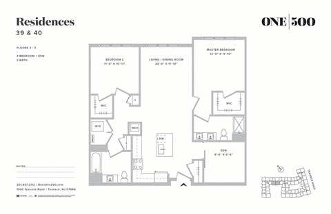 B7 2 Bed 2 Bath Floor Plan at One500, New Jersey