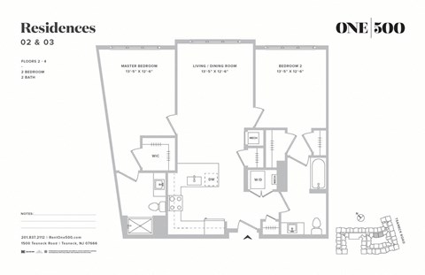 B8 2 Bed 2 Bath Floor Plan at One500, New Jersey, 07666