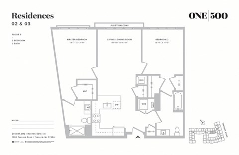 B8-a 2 Bed 2 Bath Floor Plan at One500, Teaneck, NJ, 07666