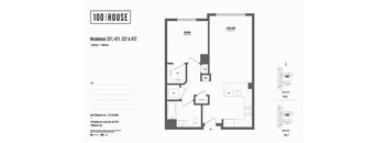 1 bed 1 bath floor plan J at 100 House Apartments, New Jersey, 07310