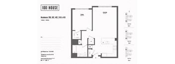1 bed 1 bath floor plan T at 100 House Apartments, Jersey City
