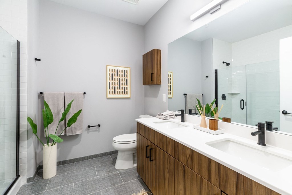 a bathroom with a sink and a toilet and a shower