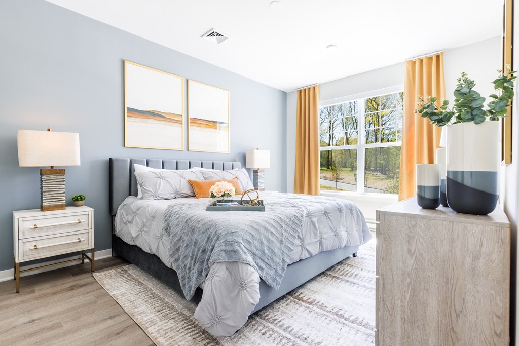 Bedroom With Expansive Windows at The Club West at Pearl River, Pearl River, New York