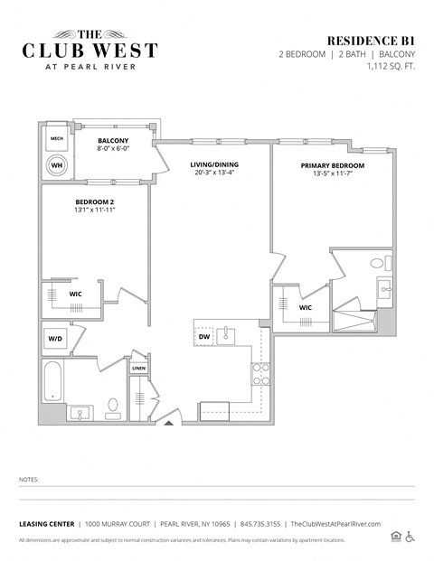 B1 Floorplan at The Club West at Pearl River, Pearl River, 10965