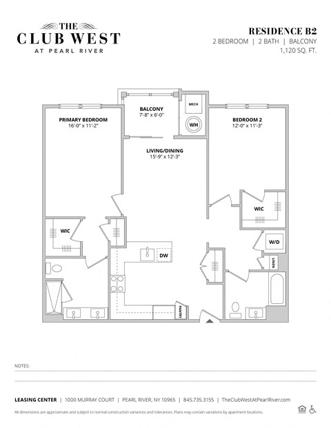 B2 Floorplan at The Club West at Pearl River, Pearl River, NY, 10965