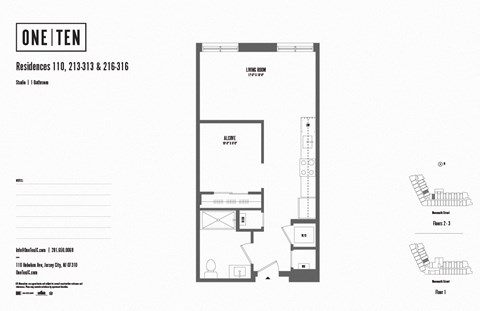 Studio 1 bath floor plan V at One Ten Apartments, New Jersey, 07310