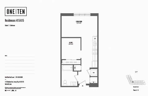 Studio 1 bathroom floor plan J at One Ten Apartments, Jersey City