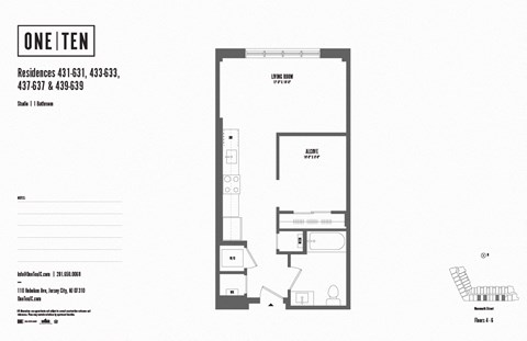 Studio 1 bathroom floor plan Lat One Ten Apartments, New Jersey