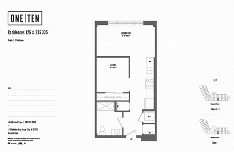 Studio 1 bath floor plan N at One Ten Apartments, Jersey City , New Jersey