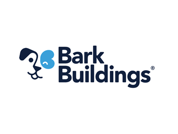 a logo for bark buildings with a dog in the middle of the logo