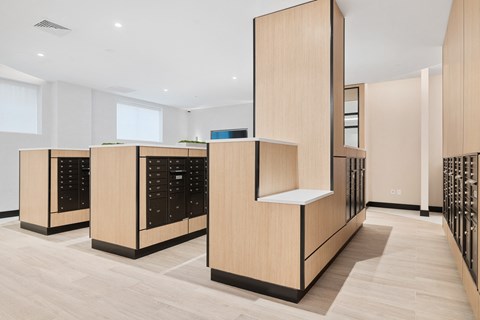 a locker room with wooden cabinets and wooden floors at The Ivy, New Jersey