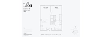 One bedroom one bath floorplan at The Leon Apartments, New Jersey