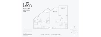 Two bedroom two bathroom floorplan with walk-in closet at The Leon Apartments, Millburn, 07041