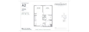 A floor plan for a residence with a bedroom, bathroom, and kitchen.