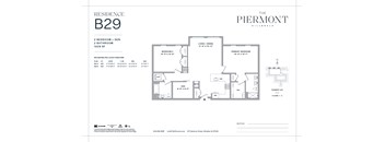 A floor plan for a residence at The Piermont showing two bedrooms and two bathrooms.