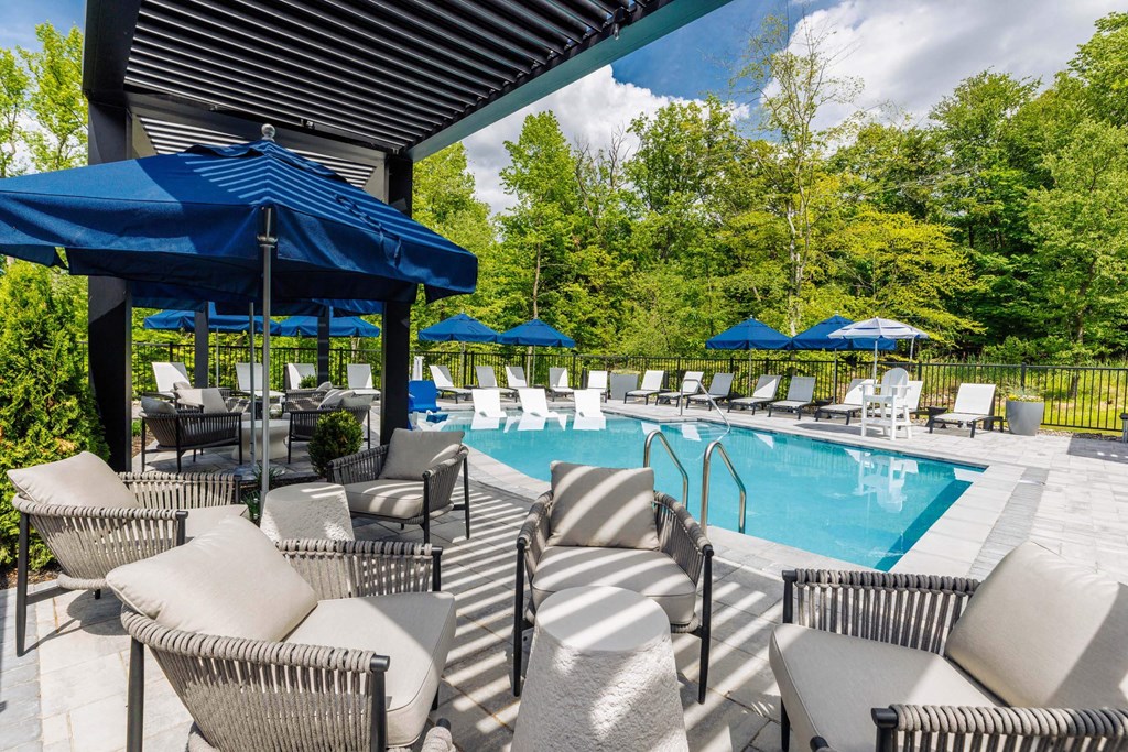 Outdoor pool lounge at The Kingsley, Fairfield, New Jersey