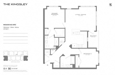 B13 Floor Plan at The Kingsley, Fairfield, 07004
