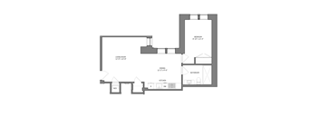 A floor plan of a house with a living room, dining room, kitchen, and two bathrooms.