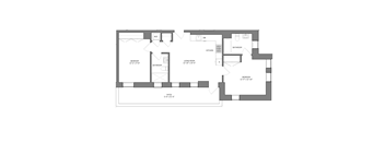A floor plan of a house with three bedrooms and a living room.