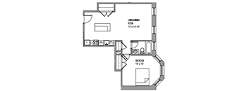 a floor plan of a small house with a bedroom and a living room