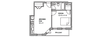 a floor plan of a small house with a bedroom and a living room