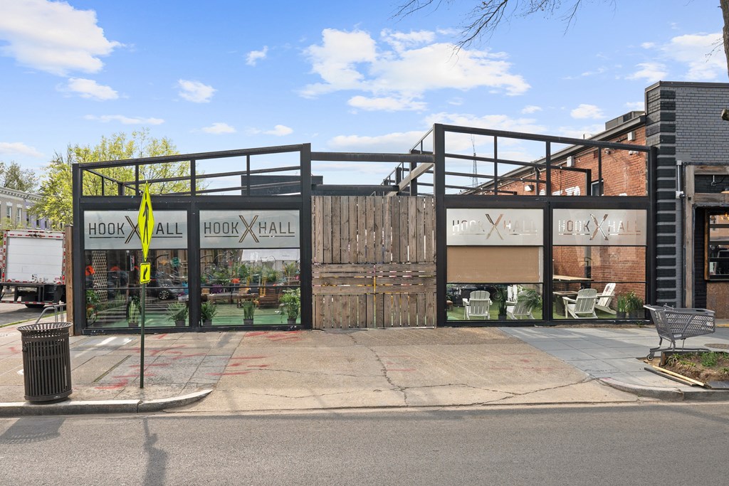 A black gate with the word HOOK on it.