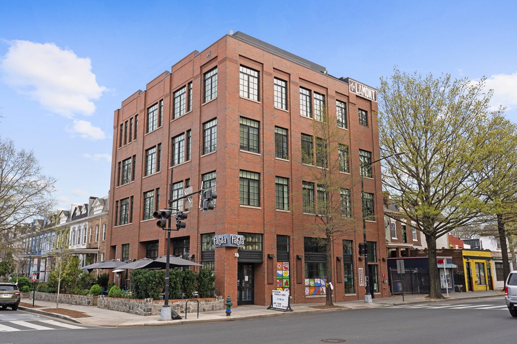A red brick building with the word "COLUMNS" on the top.