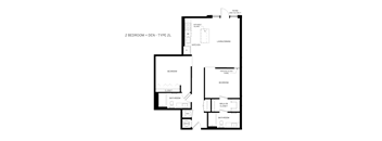 A black and white image of a floor plan for a 2 bedroom, den type 2L.