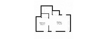 a floor plan of a house with a staircase and a kitchen