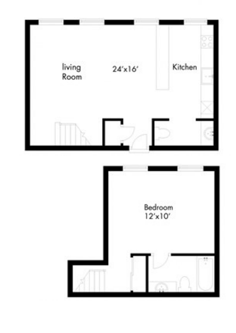 an image of a floor plan of a living room and a kitchen