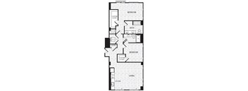 a floor plan of a small apartment with a kitchen and a living room