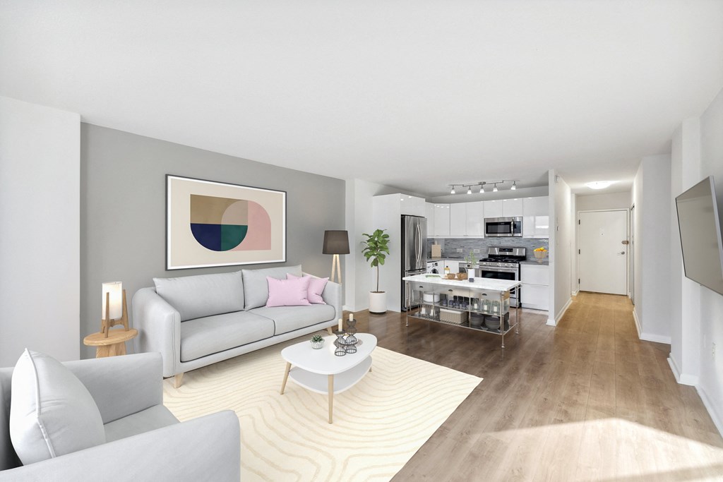 a living room with a couch and a coffee table