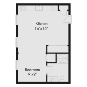 floor plan of a small apartment with a kitchen and a living room