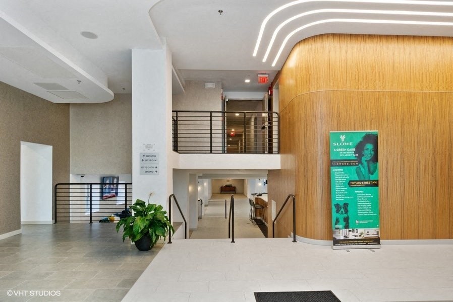 a view of the lobby from the top of the stairs at Carver and Slowe Apartments, Washington, DC