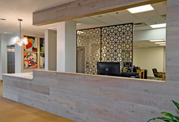 a view of the reception desk from behind the front desk