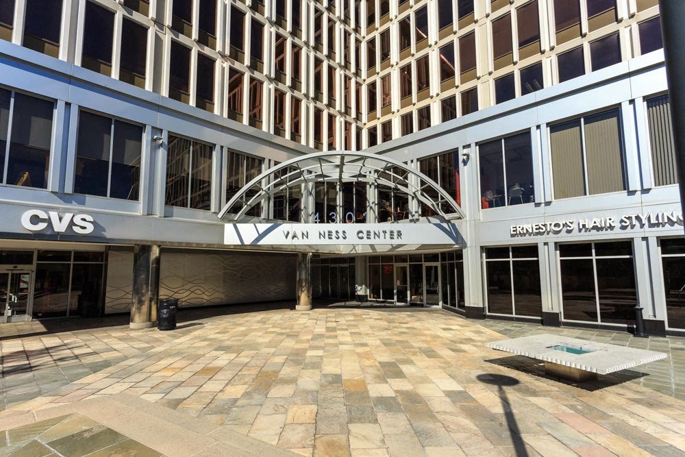 the entrance to the yan heel center in front of a building at The Chesapeake Apartments, Washington