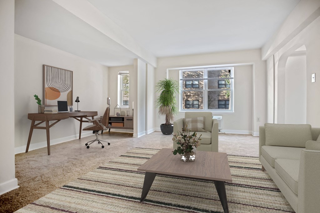 a living room with a couch and a coffee table