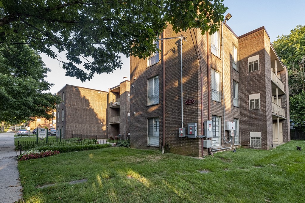 our apartments are located in a quiet neighborhood with a green lawn