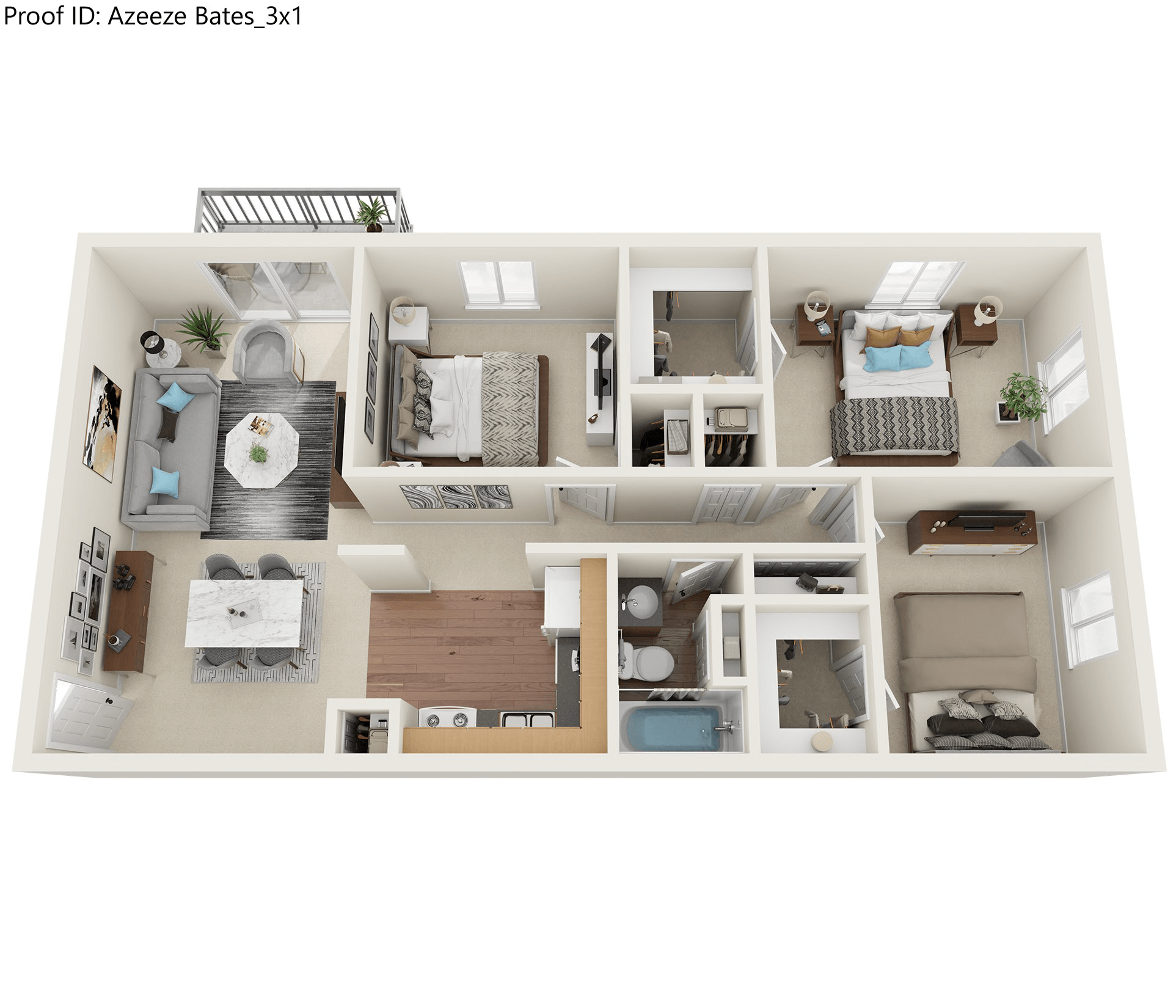 a 3d drawing of a 3 bedroom house  home
