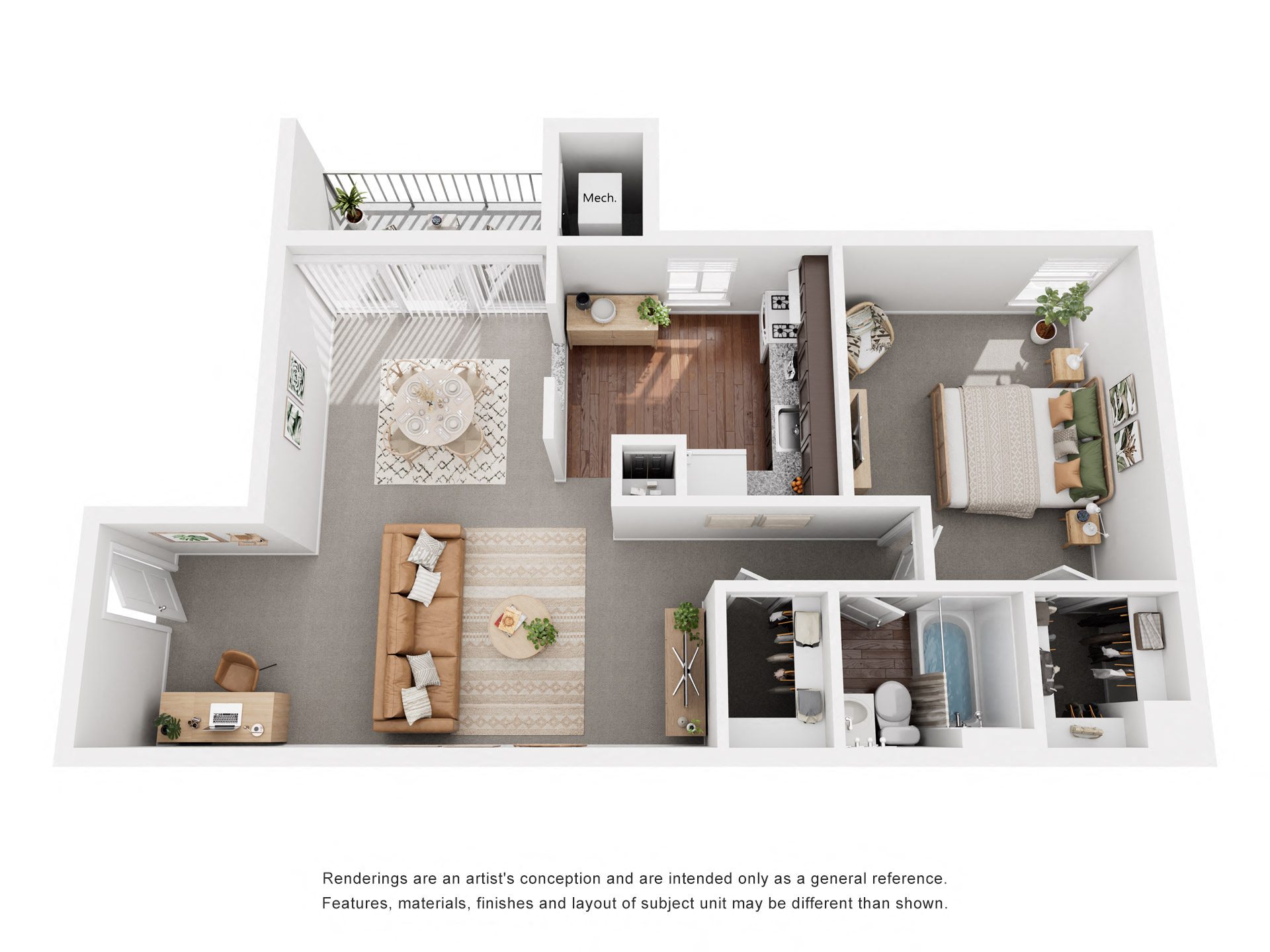 a 3d floor plan of a house with a bedroom and a living room
